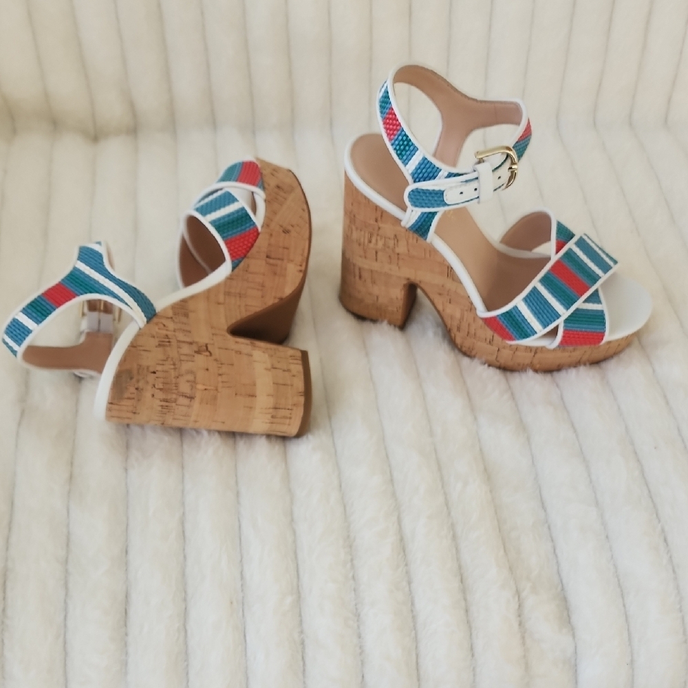 Kate Spade Blue and Red Platform Shoes with Cork Heel